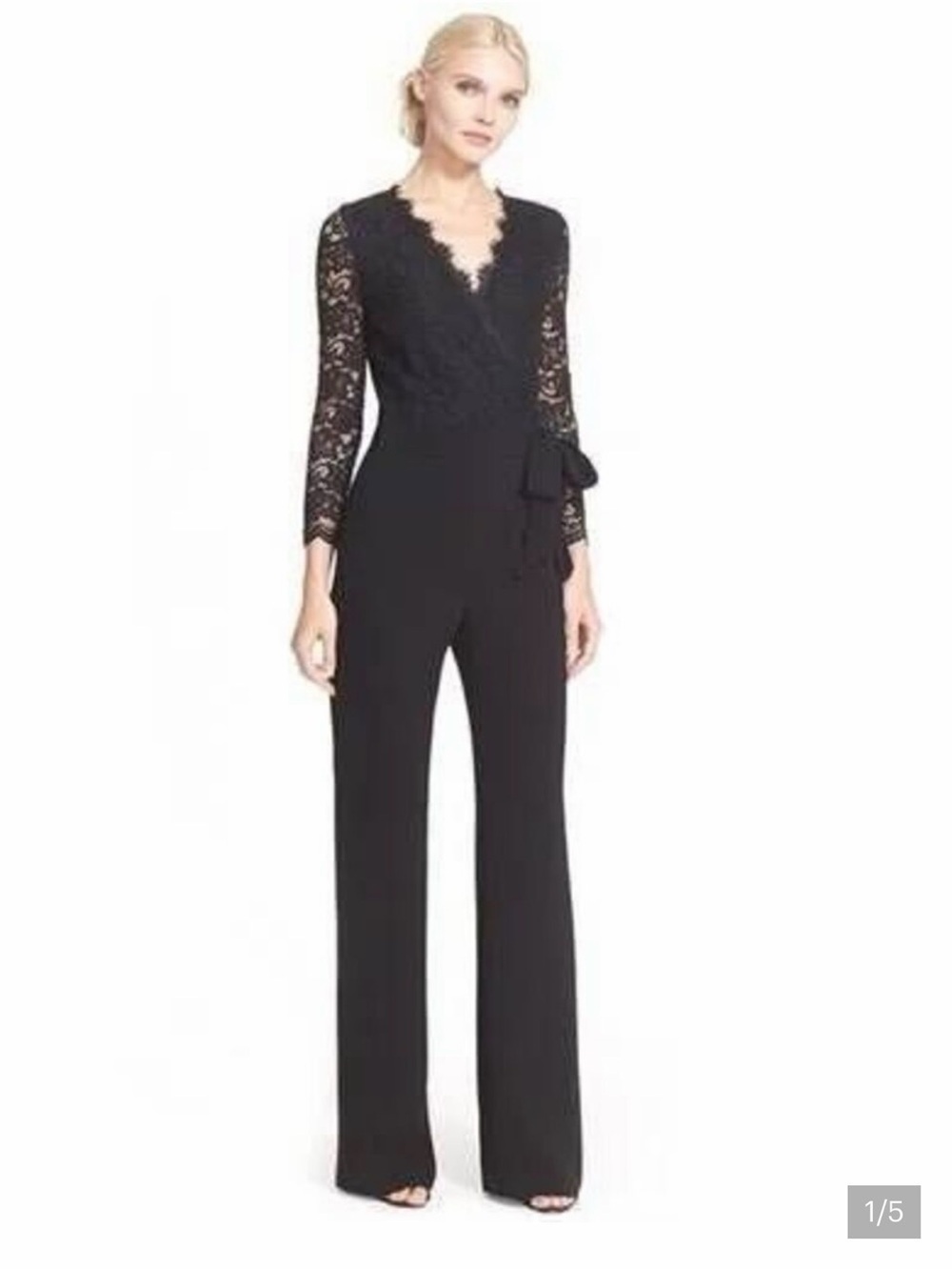 DVF black wide leg wrap jumpsuit